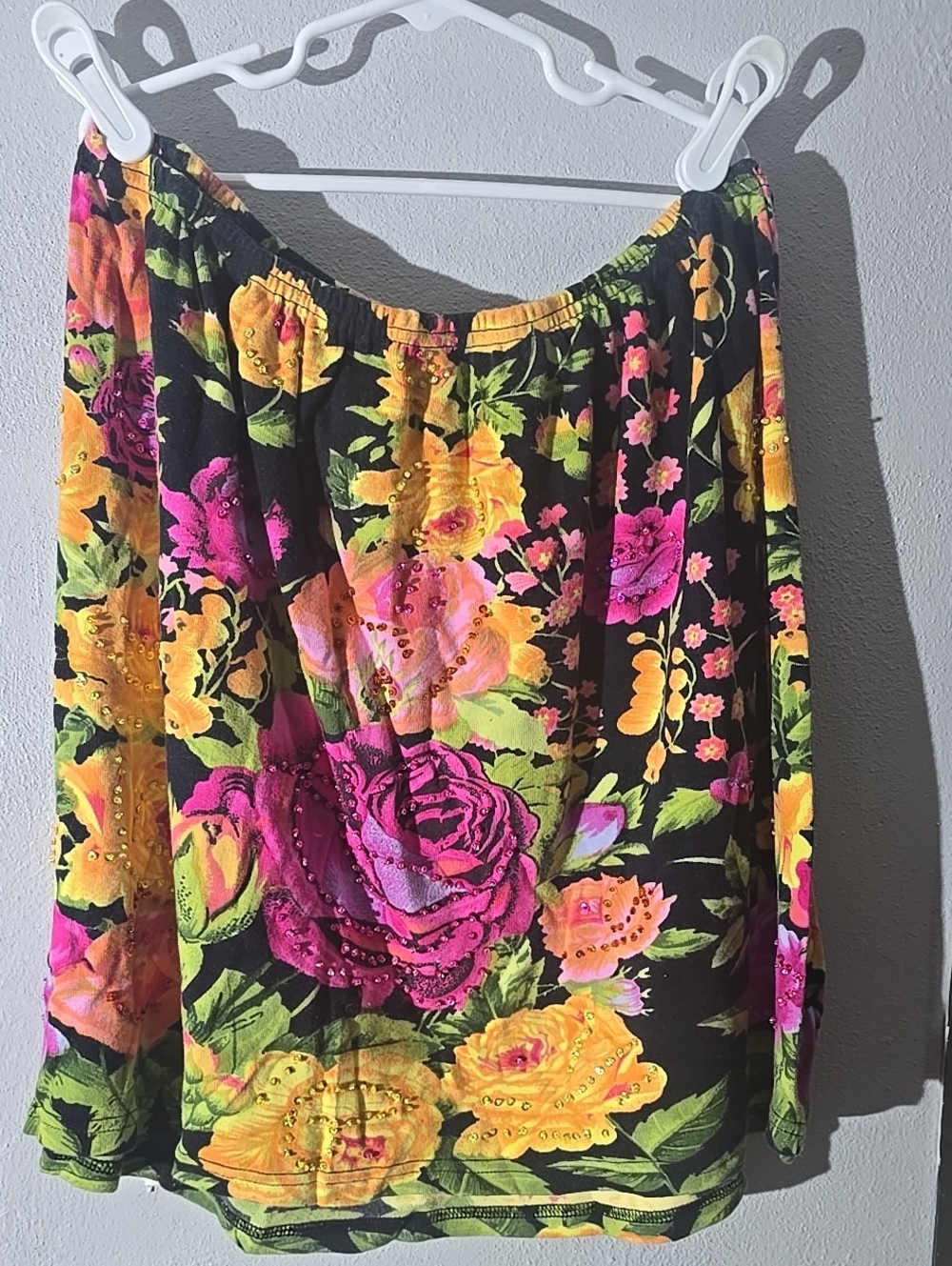 Newport News Black Mini Skirt with Pink & Yellow Floral Print